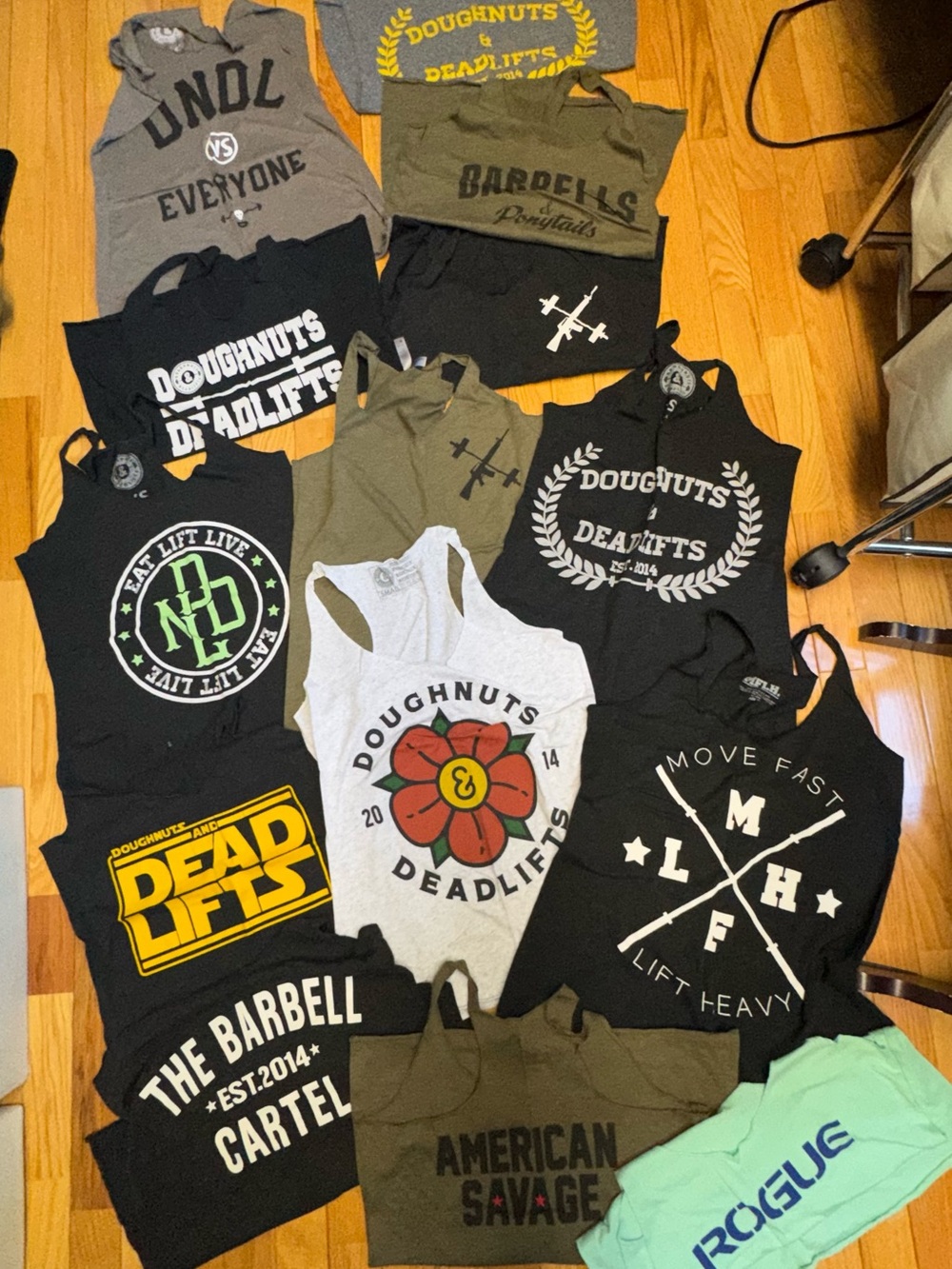 RARE 14 Lifting Tanks Barbell Cartel Barbells Ponytails Doughnuts Deadlifts MFLH
